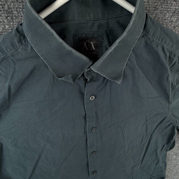 Armani Exchange Blue Long Sleeve Button Up Shirt Men Large Slim Fit Stretch - Picture 2 of 16